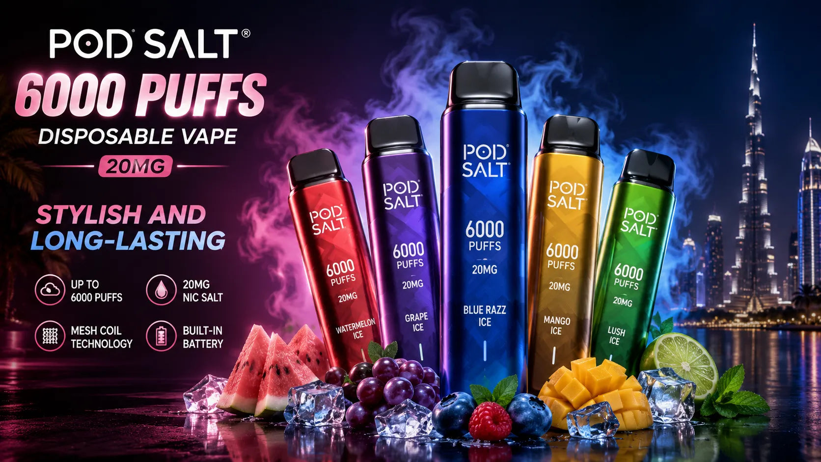POD SALT 6000 PUFFS DISPOSABLE VAPE 20MG – STYLISH AND LONG-LASTING: