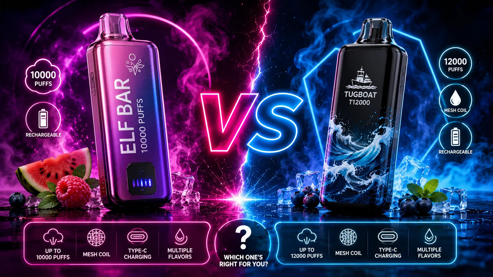 ELF BAR 10000 puffs VS TUGBOAT T12000 DISPOSABLE VAPE: WHICH ONE’S RIGHT FOR YOU?