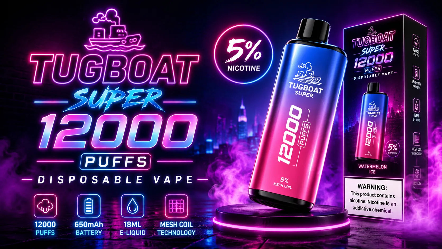 Tugboat Super 12000 Puffs Disposable Vape 5%