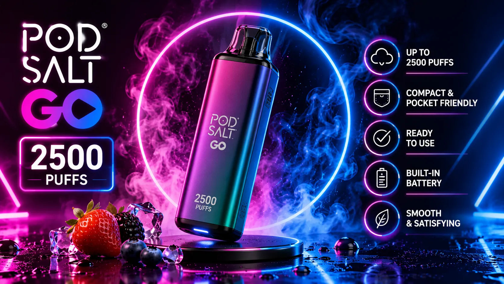 POD SALT GO 2500 PUFFS – COMPACT, RELIABLE, AND READY-TO-USE DISPOSABLE VAPE: