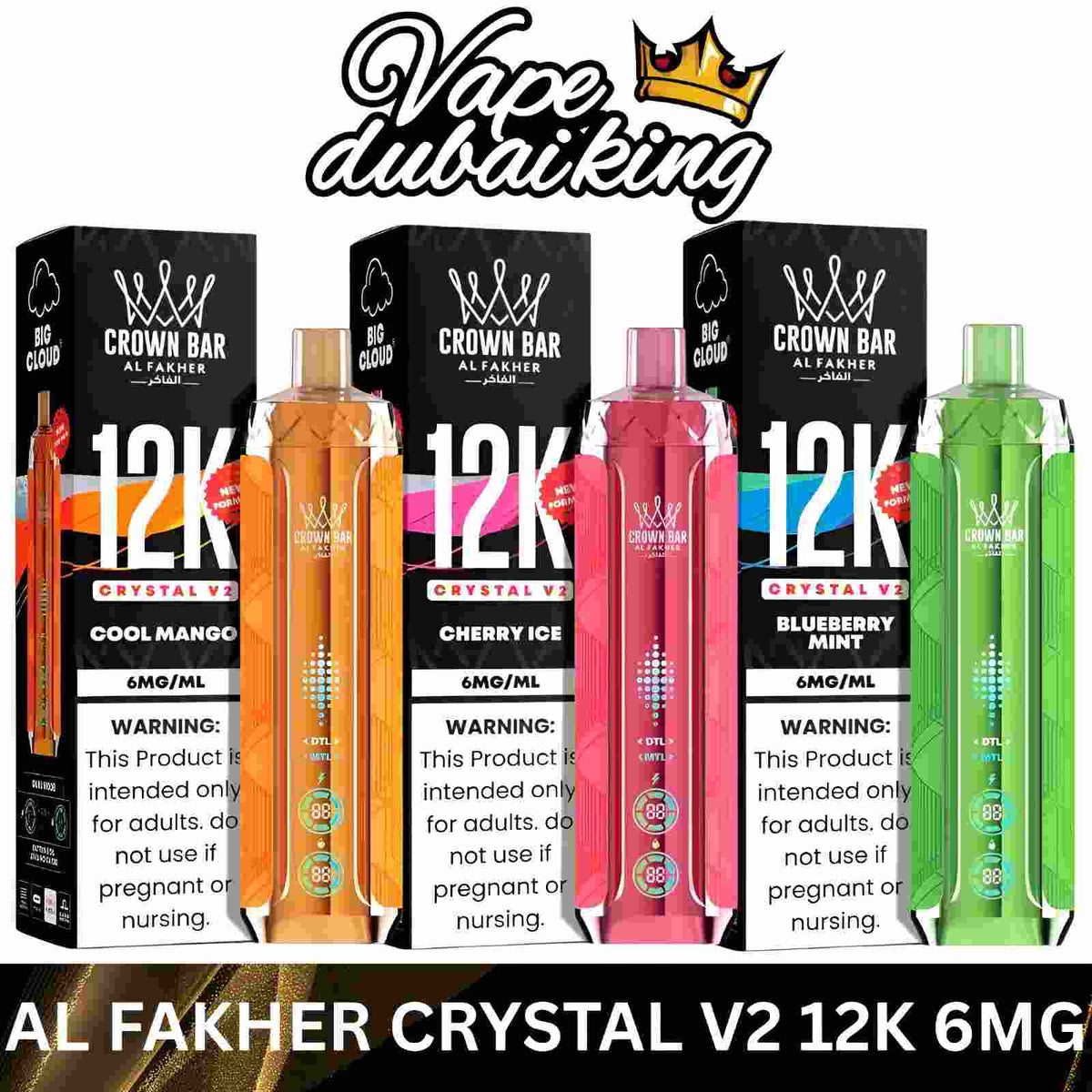Al Fakher Crown Bar Crystal V2 12K Puffs in UAE